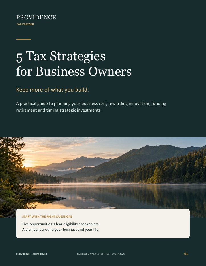 Cover of 5 Tax Strategies for Business Owners, Providence Tax Partner