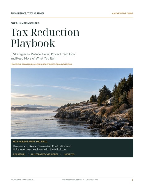 Cover of Tax Reduction Playbook for Business Owners, Providence Tax Partner